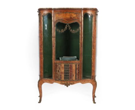 A Good Louis XV Style Kingwood, Marquetry and Ormolu Mounted Vitrine, late 19th century, with breche de lap marble top above 