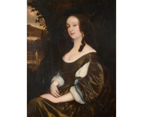 Follower of Sir Peter Lely (1618-1680) Portrait of a lady, three quarter length seated, historically known as Mary Kirke, wea