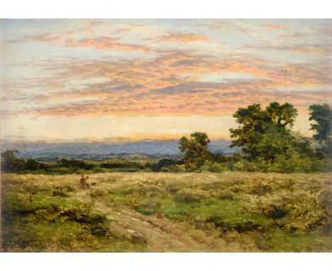 Benjamin Williams Leader RA (1831-1923) An evening landscape  Signed and dated 1909, oil on panel, 22.5cm by 31.5cm  See illu