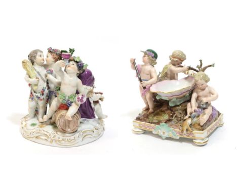 A Meissen Porcelain Figure Group, late 19th/early 20th century, representing the Seasons, as four putti with their various at