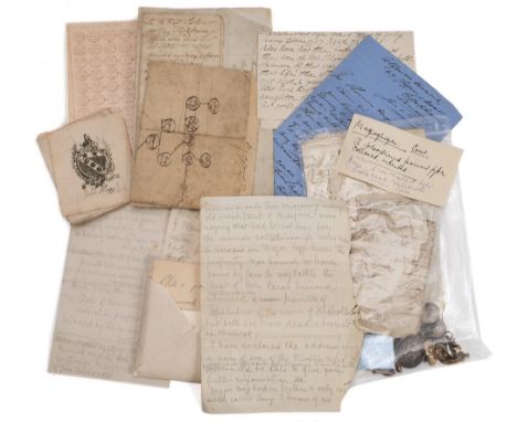 HOGG FAMILY : Genealogy - manuscript documents, letters, various ephemera, charms, bookplates, and an original printing plate