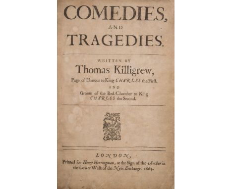 KILLIGREW, Thomas - Comedies, and Tragedies : full panelled calf raised bands morocco label, bound without the portrait (as i