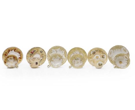 A collection of twelve porcelain teacups and saucers 19th century, to include three Ridgway examples, a Copeland and Garrett,