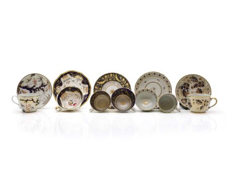 A group of thirteen cups, ten saucers and a tea plate,  19th century, to include Ridgway, Coalport, and New Hall examples, wi