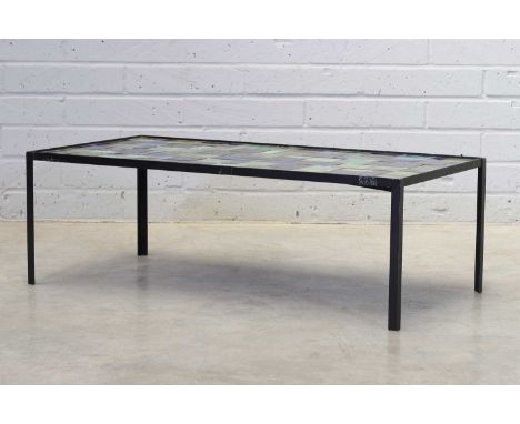 Louise Servaes (Belgian, 1923-?) a mosaic tile-topped coffee table, 1970s, designed for Amphora, the rectangular top set with