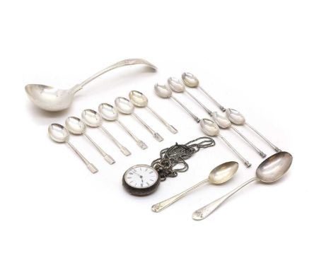 A group of silver items comprising a cased set of coffee spoons, by John Sanderson &amp; Son Ltd, Sheffield 1957, a similar s