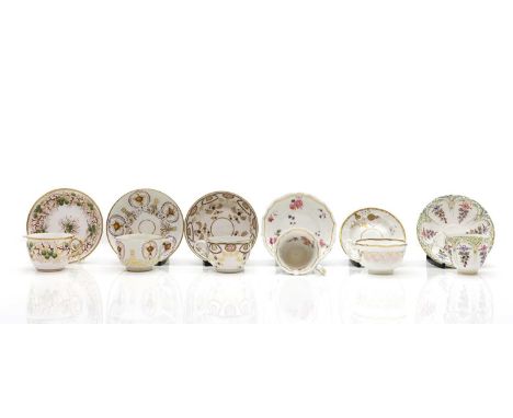 A collection of twelve porcelain cups and saucers, 19th century, to include , New Hall, Coalport and Minton examples, with pa