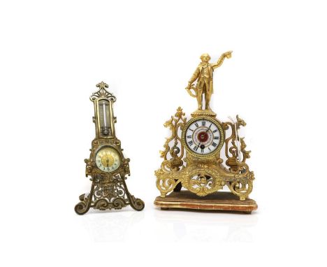 A French gilt spelter mantel clock late 19th century, by Howell &amp; Janes, Paris, the white enamel circular dial with figur