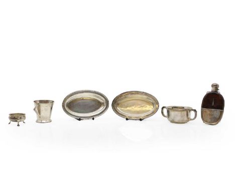 A collection of silver items comprising a silver christening mug, worn, by James Walter Tiptaft, Birmingham 1933, 7.5cm high,