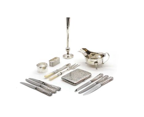 A collection of silver items,  to include a silver card case by Joseph Gloster, Birmingham 1896, with chased decoration, 10.5