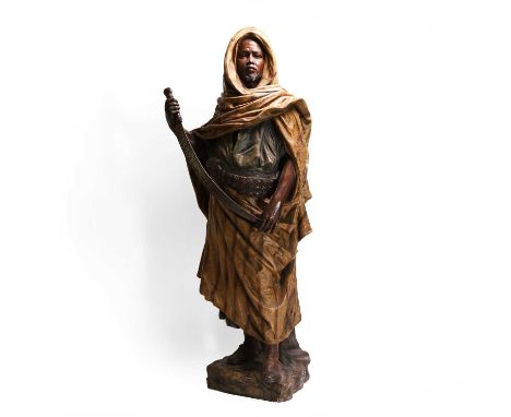 A Goldscheider stoneware sculpture, c.1900, 'The Guardian of the Harem', designed by Prunier for Goldscheider, modelled as a 
