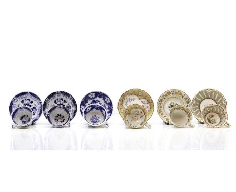 A collection of twelve porcelain teacups and saucers, 19th century and later, comprising porcelain and stoneware examples, to