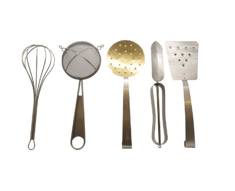 A set of five oversized metal sculptures, late 20th century, designed by Curtis Jere, each modelled as a culinary implements,