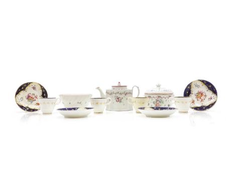 A Davenport style porcelain tea service early 19th century and later, with painted floral decoration to gilt borders and a co