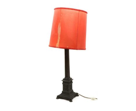 A Gothic bronze oil lamp column 19th century, with cluster column, 36cm diameter86cm high including shadeCondition ReportLate