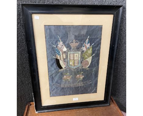 A WWI allied forces regimental embroidery, framed