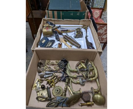 A mixed lot of vintage brass door hardware, three volumes of bound The Practical Householder magazines 1955-1958, glass ear w