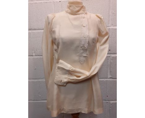 Biba-A vintage cream blouse with Mandarin collar and buttoned front with additional rear zip fastening, approx 34/36" chest. 