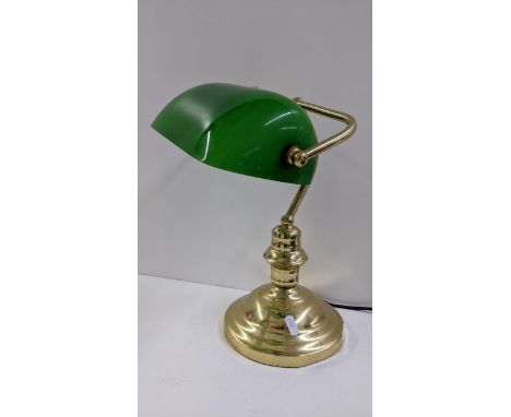 A modern banker's style table lamp with green shade, 33cm h Location: 