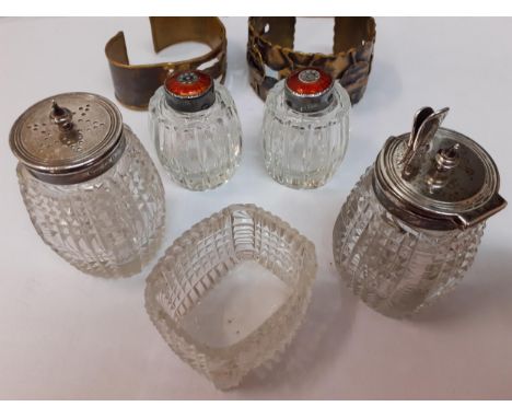 A pair of Danish red enamel and silver topped glass bottles A/F with marks for the maker Meka Reklamegaver of Holte together 