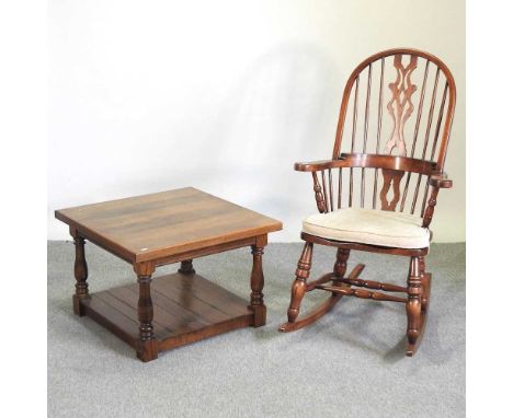 An Ercol style elm rocking chair, together with an oak coffee table (2)