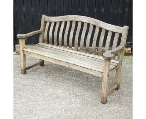 A hardwood slatted garden bench150 x 60 x 95