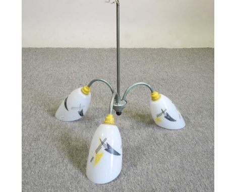 A 1950's ceiling light, with opaque glass shades, 50cm diameter