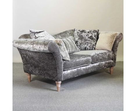 A grey crushed velvet upholstered sofa186w x 100d x 80h cm