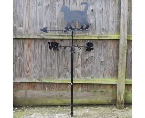 A black painted metal weather vane, surmounted by a cat174cm high