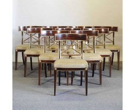 A set of ten 19th century simulated rosewood dining chairs, each with an x frame back and upholstered seat. Provenance: Chris