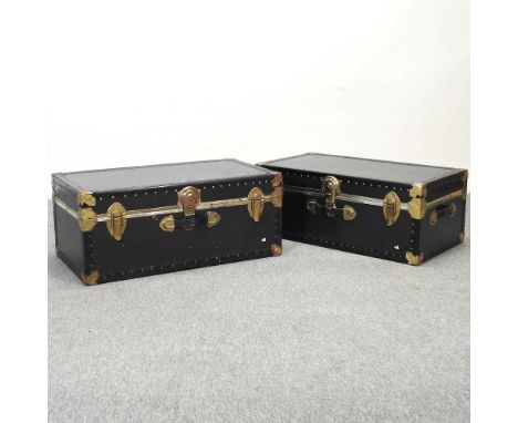 A green travel trunk, together with another similar (2)78w x 43d x 31h
