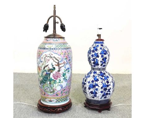 A Chinese table lamp, 70cm high, together with another, 60cm high
