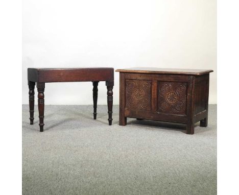 An early 20th century oak coffer, of small proportions, together with a 19th century commode stool (2)Coffer 68w x 36d x 45h 