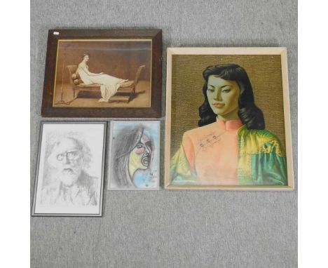Arturo Casciaro, modernist style portrait of a lady, signed in pencil, pastel on paper, 29 x 20cm, together with three other 