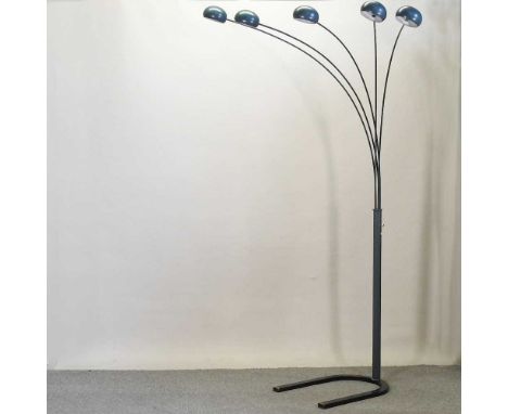 A large curved standard lamp, with five adjustable lights