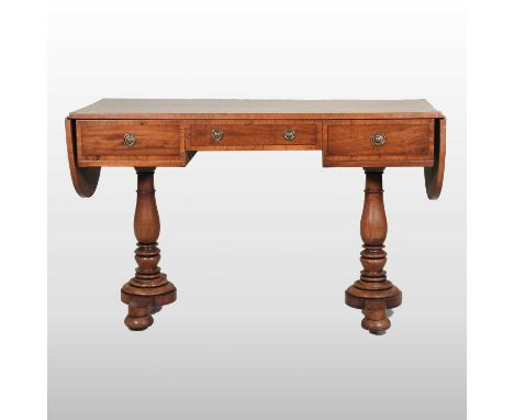 A William IV mahogany sofa table, with a hinged rosewood crossbanded top, on turned supports177w x 52d x 74h cm