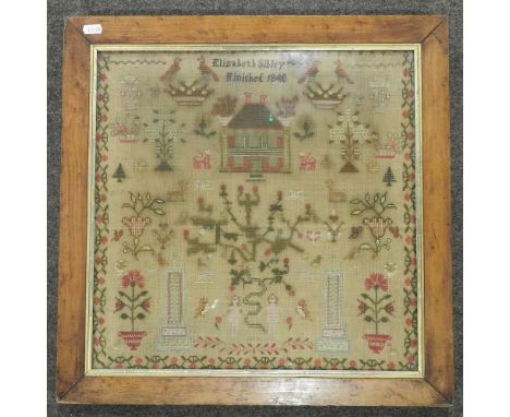 A Victorian needlework sampler, worked by Elizabeth Sibley, finished 184042 x 42cm