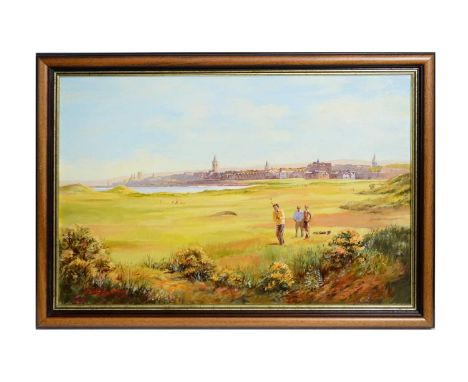 Thomas Wilkinson(20th Century)A Summers Day at St Andrews Golf Course,signed,oil on canvas,49 x 75cms, in frame.