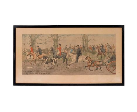 "Snaffles" Charles Johnson Payne (1884-1967)"Roadsters",photolithographic print with hand tinting,45 x 85cms, in frame.