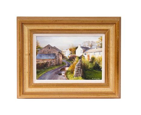 Alan R. Thompson(b.1953)"Dockray", Cumbria, with Royal Hotel,signed, oil on board,18.5 x 17cms, in frame.