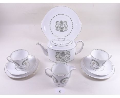 Susie Cooper - Assyrian pattern part tea set comprising: teapot, milk, six tea plates, one cake plate, three cups and four sa