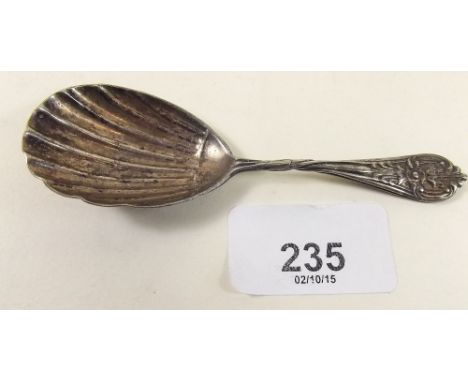 A Victorian silver shell bowl caddy spoon London 1854