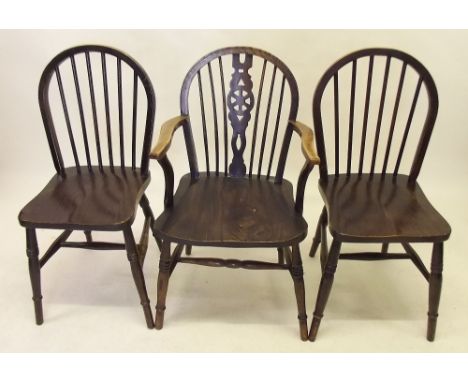 A set of six stick back dining chairs (two Windsor carvers and four diners)