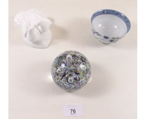 A Doulton pair of doves, a John Jenkins Japanese bowl and a Caithness paperweight 'Moonflow'