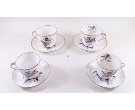 A pair of Hammersley china breakfast cups and saucers, four smaller  teacups and two saucers -  all printed pheasants 