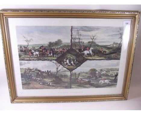 A 'Hunting Incidents' coloured lithographic print by E G Hester after W J Shayer - 35 x 54cm 