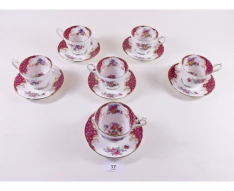 A set of six Paragon 'Rockingham' small cups and saucers - one saucer a/f