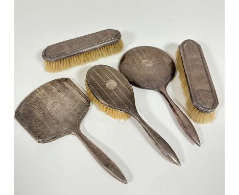 An Edwardian Birmingham silver engine turned hair brush and hand mirror,  (a/f) and a Birmingham silver square shaped engine 