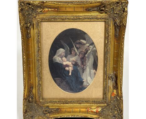 A reproduction print, Mary and Infant Jesus with Angels, in gilt composition frame (20cm x 15cm)