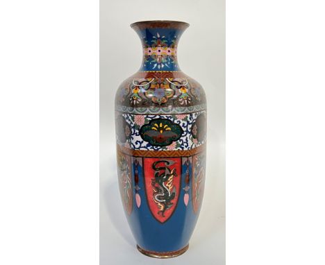 A large Meiji/Taisho period Japanese cloisonne vase depicting ho-o birds and dragons in transparent/goldstone enamel 'cicada 